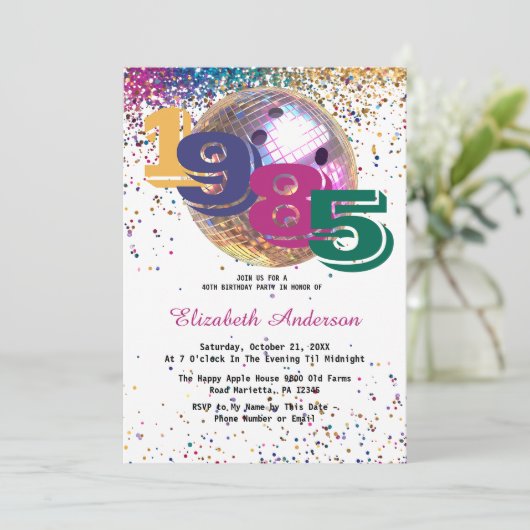 Kleurrijke Disco Bowling Ball 1985 40e verjaardag Kaart (Staand voorkant)