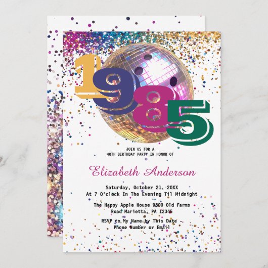 Kleurrijke Disco Bowling Ball 1985 40e verjaardag Kaart (Voorkant / Achterkant)