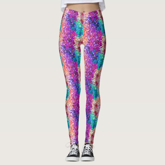 Kleurrijke Disco Faux Glitter Leggings (Voorkant)