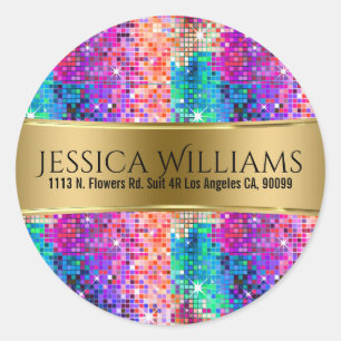 Kleurrijke Disco Glitter & Gouden Sjabloon Ronde Sticker