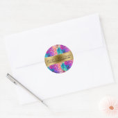 Kleurrijke Disco Glitter & Gouden Sjabloon Ronde Sticker (Envelop)