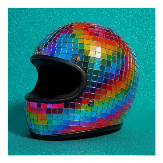 Kleurrijke Disco Helm Print. Perfect Poster (Voorkant)
