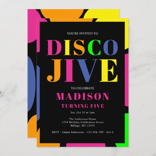 Kleurrijke Disco Jive Turning Vijf Verjaardagsfees Kaart (Voorkant / Achterkant)