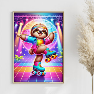 Kleurrijke Disco Sloth Grappige Dancing Sloth Art Poster