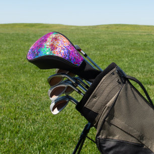 Kleurrijke disco spiegelkwadraten en sparren golfheadcover