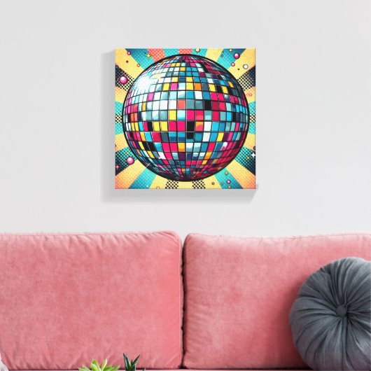 Kleurrijke discobal canvas kunst! (Insitu (Woonkamer))