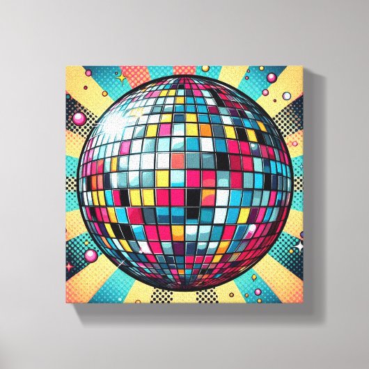 Kleurrijke discobal canvas kunst! (Voorkant)