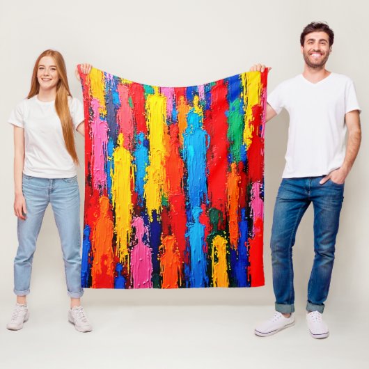 Kleurrijke diverse menselijke verbinding kunst fleece deken (In situ)