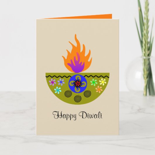 Kleurrijke Diwali Lamp Diya Kaart (Voorkant)