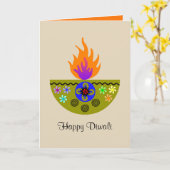 Kleurrijke Diwali Lamp Diya Kaart (Gele Bloem)