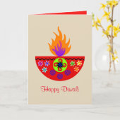 Kleurrijke Diwali Lamp Diya Kaart (Gele Bloem)