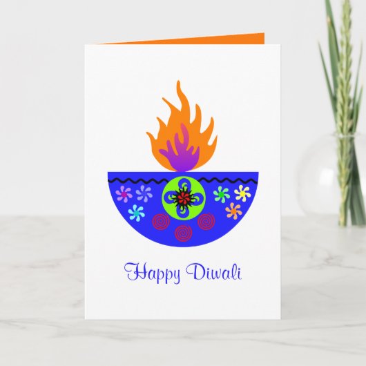 Kleurrijke Diwali Lamp Diya Kaart (Voorkant)