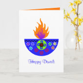 Kleurrijke Diwali Lamp Diya Kaart (Gele Bloem)