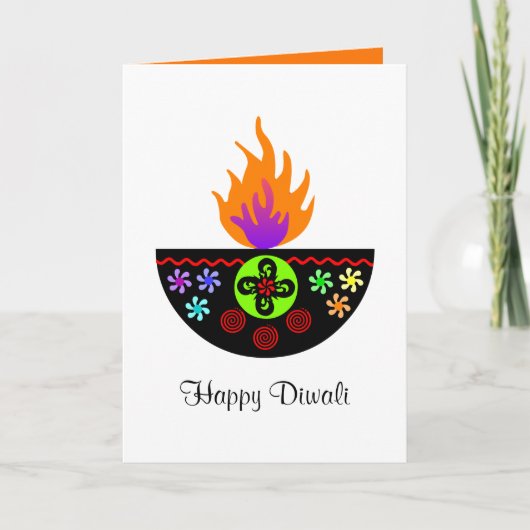 Kleurrijke Diwali Lamp Diya Kaart (Voorkant)