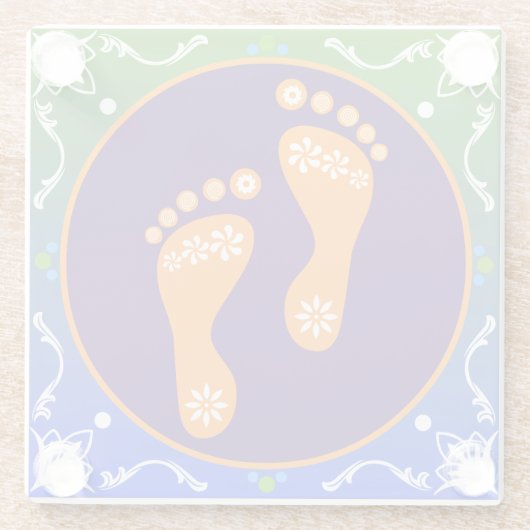 kleurrijke diwali rangoli met voetafdruk glazen onderzetter (Achterkant)