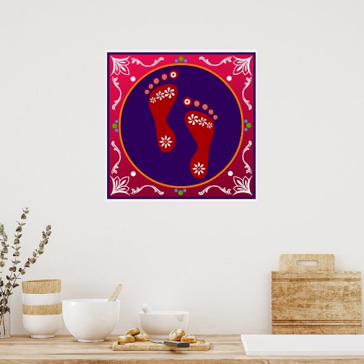 kleurrijke diwali rangoli met voetafdruk poster (Keuken)