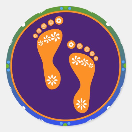 kleurrijke diwali rangoli met voetafdruk ronde sticker (Voorkant)