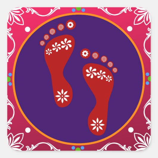 kleurrijke diwali rangoli met voetafdruk vierkante sticker (Voorkant)