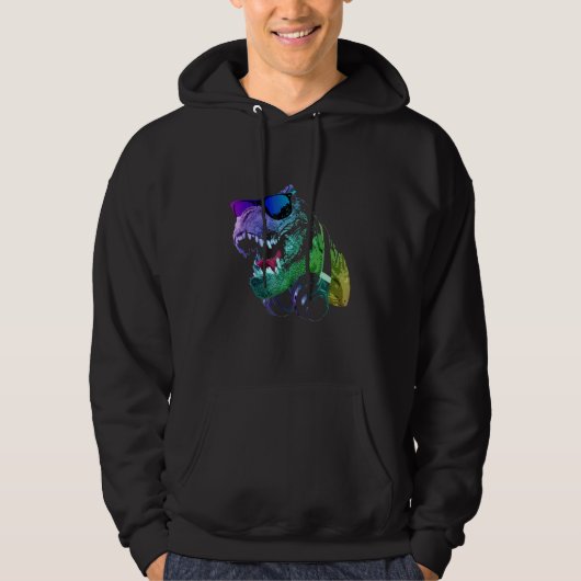 Kleurrijke DJ T Rex Funny Hoodie (Voorkant)