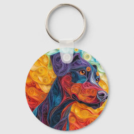 Kleurrijke Doberman Pincher Dog Portret Sleutelhanger