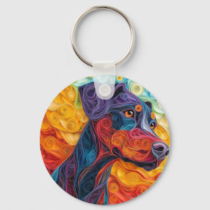 Kleurrijke Doberman Pincher Dog Portret Sleutelhanger
