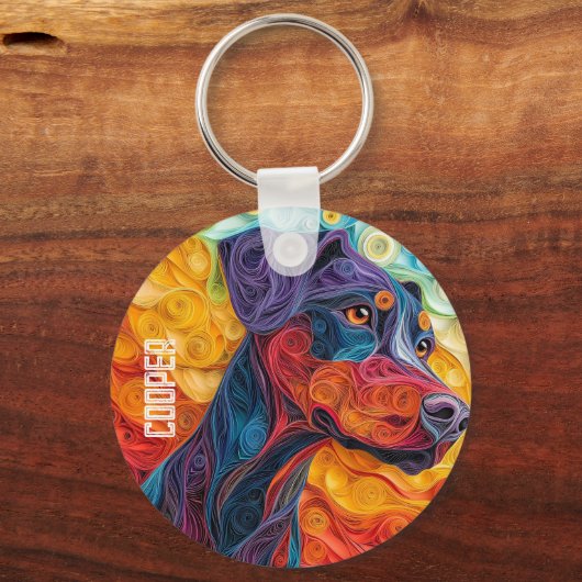 Kleurrijke Doberman Pincher Dog Portret Sleutelhanger (Achterkant)