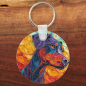 Kleurrijke Doberman Pincher Dog Portret Sleutelhanger (Voorkant)