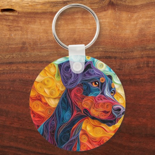 Kleurrijke Doberman Pincher Dog Portret Sleutelhanger (Voorkant)