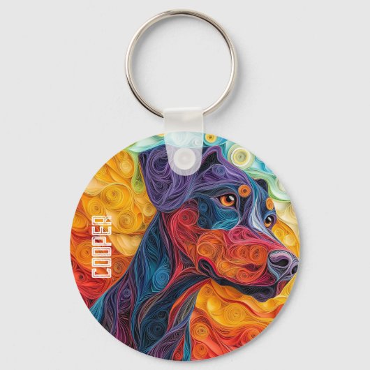 Kleurrijke Doberman Pincher Dog Portret Sleutelhanger (Achterkant)