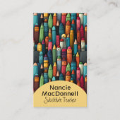 Kleurrijke docent bijles Cartoon Crayon Pattern Visitekaartje (Voorkant)