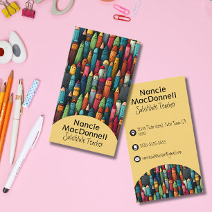 Kleurrijke docent bijles Cartoon Crayon Pattern Visitekaartje