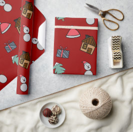 Kleurrijke doedel kerstpatroon kinderachtige stijl cadeaupapier