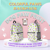 Kleurrijke Dog Paw Print Design, Bewerkbare Paw Kl Bedrukte Rugzak