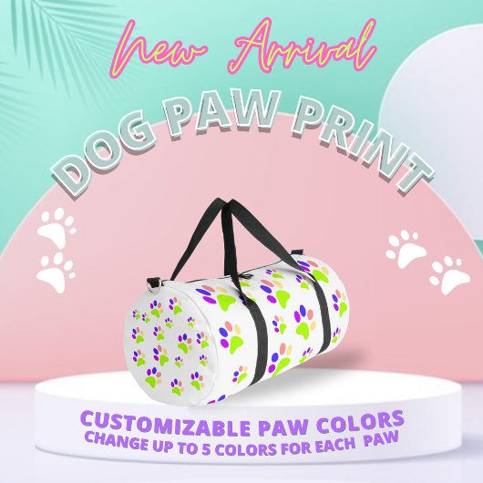 Kleurrijke Dog Paw Print Design, Bewerkbare Paw Kl Plunjezak