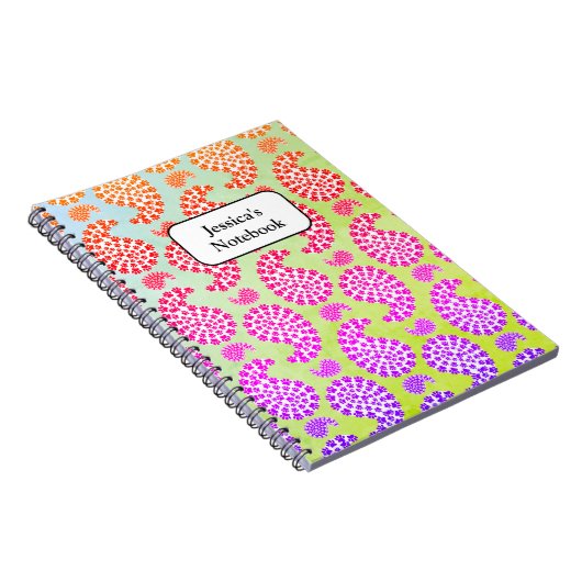 Kleurrijke Dog Paw Print Paisley  stijl Notitieboek (Rechterzijde)