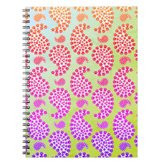 Kleurrijke Dog Paw Print Paisley  stijl Notitieboek (Voorkant)