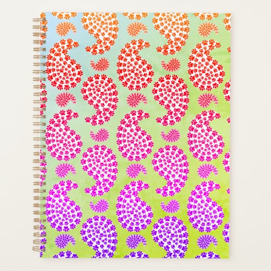 Kleurrijke Dog Paw Print Paisley stijl Planner (Voorkant)