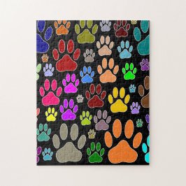 Kleurrijke dog schildert afdrukken op zwart legpuzzel