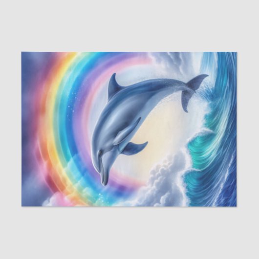 Kleurrijke Dolfijn en Regenboog Decoupage Tissuepapier (Voorkant)