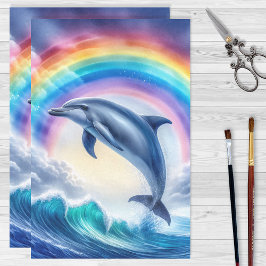 Kleurrijke Dolfijn en Regenboog Decoupage Tissuepapier