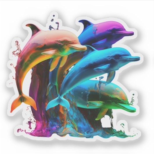 Kleurrijke dolfijn-Geweldige Sticker (Voorkant)