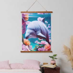 Kleurrijke dolfijn in een Floral Ocean - Ocean Lov Hangend Wandkleed