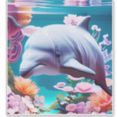 Kleurrijke dolfijn in een Floral Ocean - Ocean Lov Sticker (Voorkant)