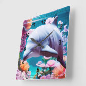 Kleurrijke dolfijn in een Floral Ocean - Ocean Lov Vierkante Klok (Hoek)