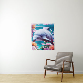 Kleurrijke dolfijn in een Floral Ocean - Ocean Lov Wandkleed
