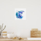 Kleurrijke Dolfijn Waterverf Kunstwerk Poster (Keuken)