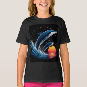 Kleurrijke Dolfijn Zonsondergang Oceaan Design – M T-shirt