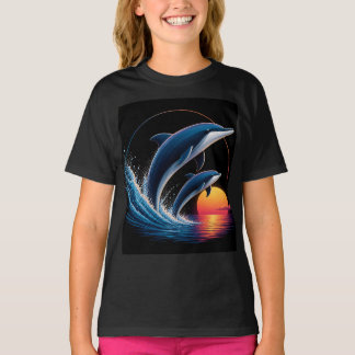 Kleurrijke Dolfijn Zonsondergang Oceaan Design – M T-shirt