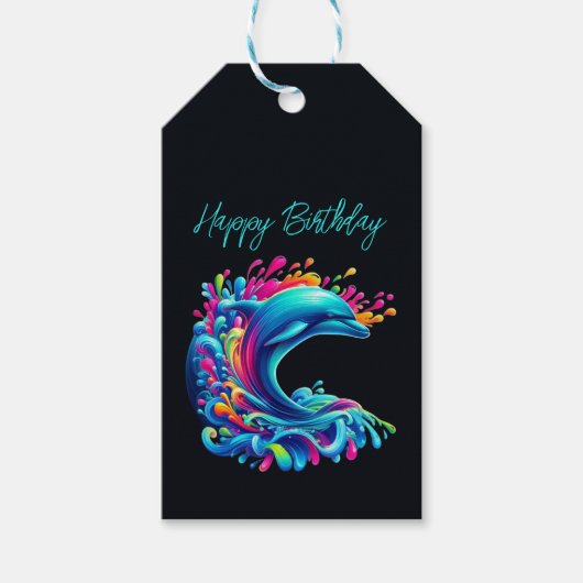 Kleurrijke Dolphin Splash- Cadeaulabel (Voorkant)