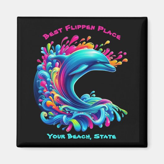 Kleurrijke Dolphin Splash Magneet (Voorkant)